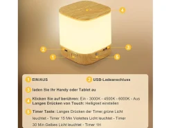 Lámpara de mesa LED NETTLIFE con 3 temperaturas de color, lámpara de noche, batería 3600 mAh, USB