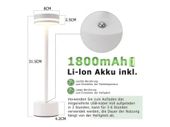 Lámpara de mesa LED NETTLIFE, a pilas, inalámbrica, regulable, recargable por USB-C, control táctil, para dormitorio y comedor (blanca, paquete de 2)
