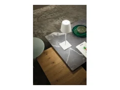 Lámpara de mesa LED Poldina L Desk blanca recargable y regulable con batería de hasta 12 horas