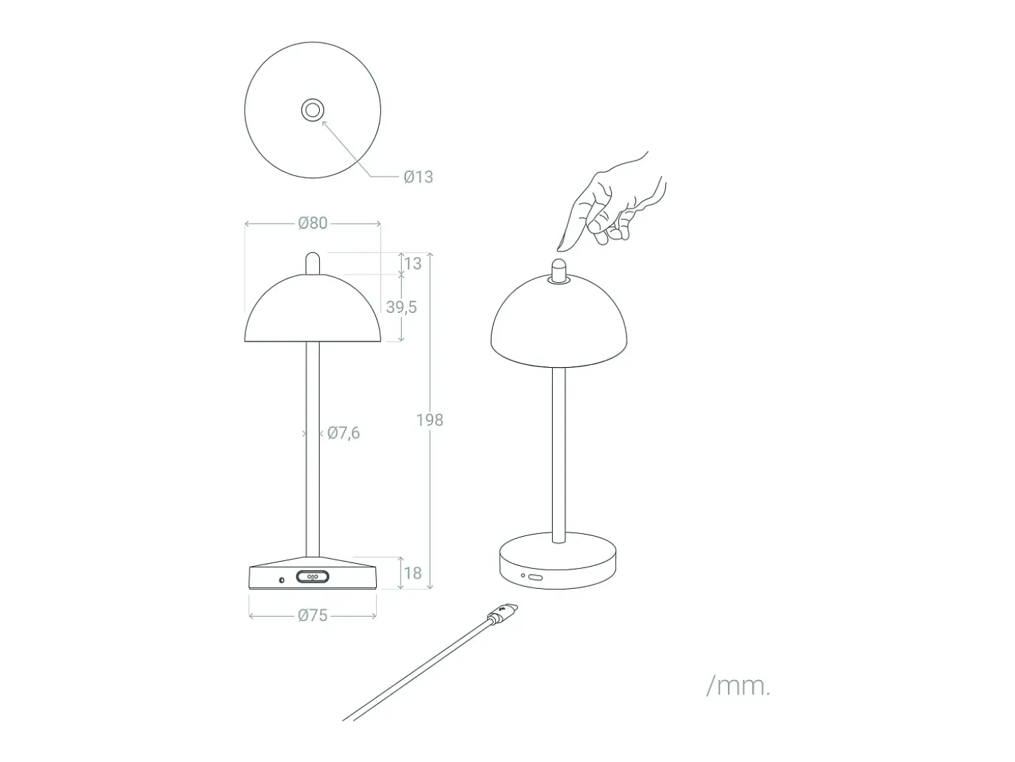 Lámpara de Mesa LED Portátil para Exterior Metal con Batería Recargable Pirinoa Negro