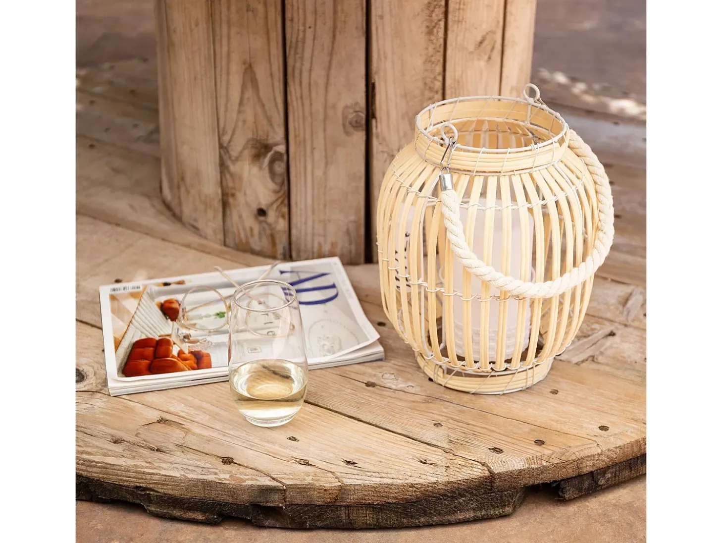 Lámpara de Mesa LED Portátil para Exterior Ratán Dragonera Natural