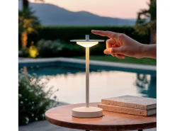 Lámpara de Mesa LED Portátil para Exterior Metal con Batería Recargable Estepona Blanco