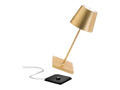 Lámpara de mesa LED recargable y regulable Zafferano Poldina Pro Mini Gold Leaf con duración de batería de hasta 12 horas