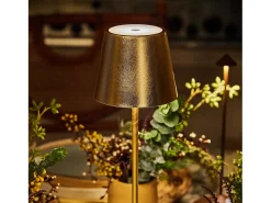 Lámpara de mesa LED Zafferano Poldina Pro Gold Leaf, recargable y regulable, con duración de batería de hasta 12 horas.