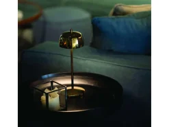 Lámpara de mesa LED Zafferano CIRCE dorada pulida, recargable y regulable