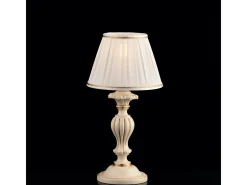 Lámpara de mesa Leonardo de madera marfil y oro, 1 luz con pantalla dm.20 H.43 Ø20 BL180-LT-AV
