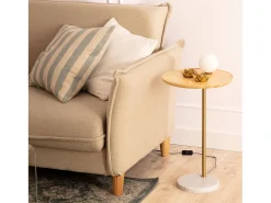 Lámpara de Mesa Madera y Cristal Brandt Blanco / Dorado