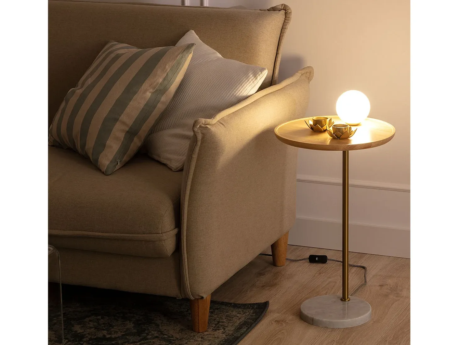 Lámpara de Mesa Madera y Cristal Brandt Blanco / Dorado