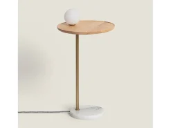 Lámpara de Mesa Madera y Cristal Brandt Blanco / Dorado