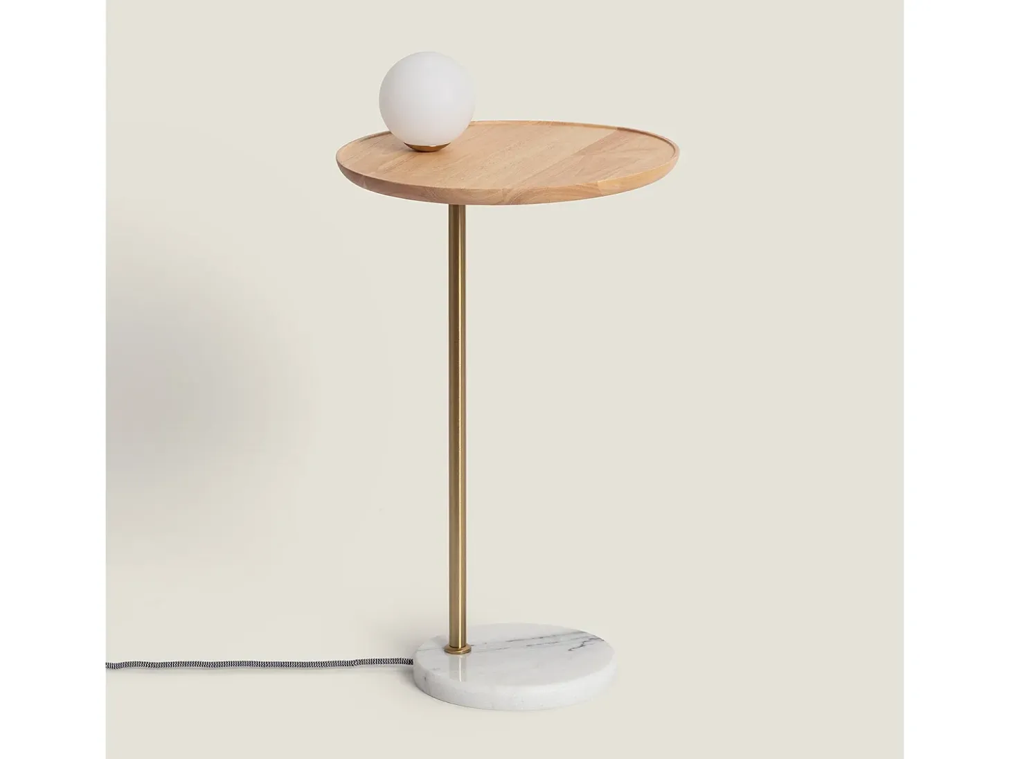 Lámpara de Mesa Madera y Cristal Brandt Blanco / Dorado