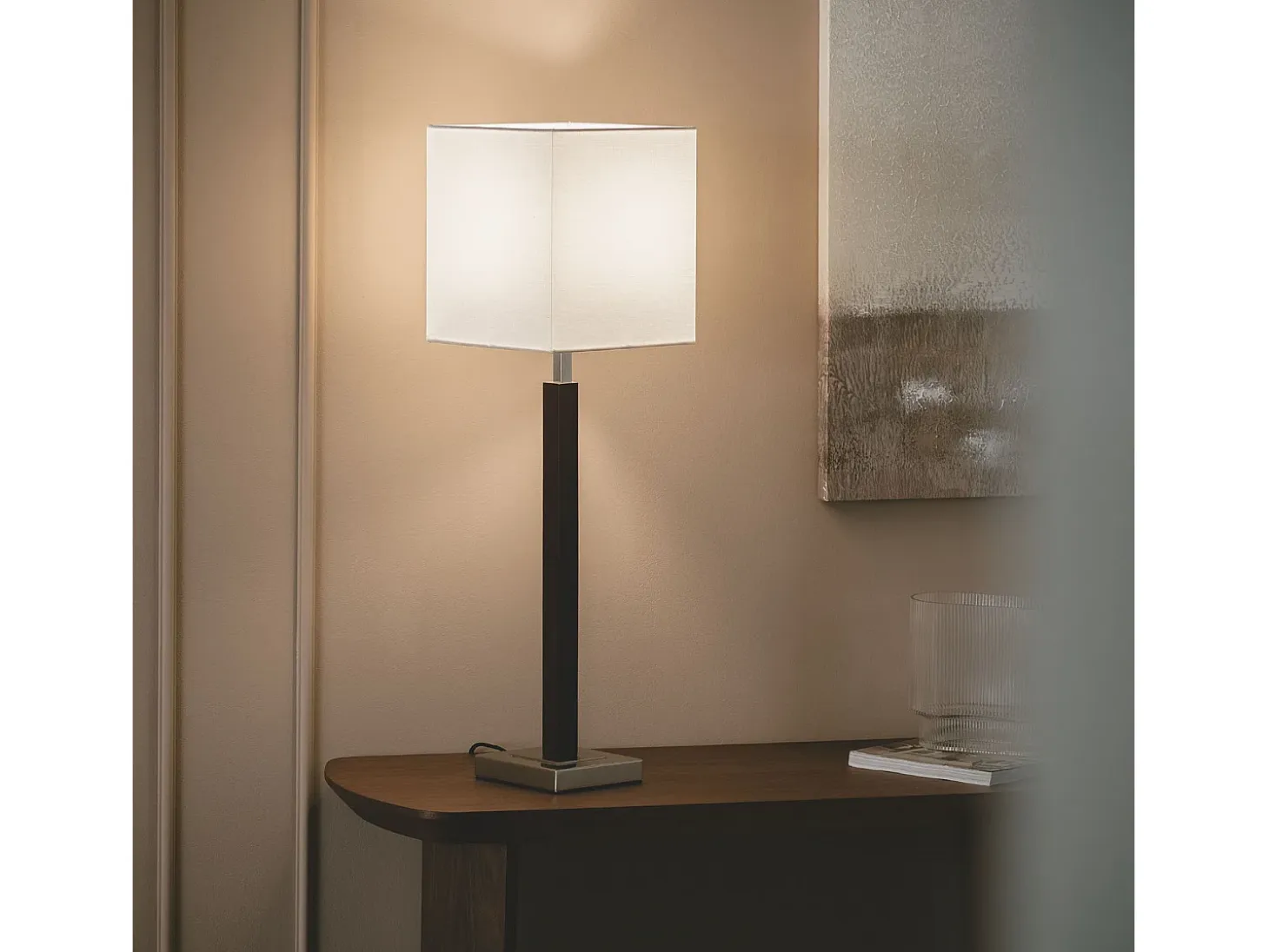 Lámpara de Mesa Madera y Metal Lizza Blanco
