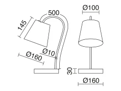 Lámpara de mesa MONTECARLO estilo moderno y funcional - E27 60W - cable 1,5 metros - Alt. 50 cm- on&off - USB - acero y algodón - negro