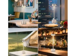 Lámpara de mesa NETTLIFE a batería, lámpara LED inalámbrica, lámpara de noche regulable de 3000k a 6500k con USB-C, lámpara táctil plateada
