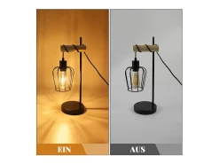 Lámpara de mesa NETTLIFE para salón, lámpara de mesa vintage de madera: lámpara de noche negra, 1 luz, diseño industrial, metal, casquillo E27 sin bombilla