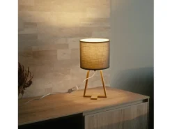 Lámpara de Mesa Nórdica de Madera Natural y Textil Gris - Forlight Nuts