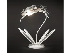 Lámpara de mesa pequeña Orchidea 38x20x57 cm en hierro cortado a láser Diseño floral moderno Conexión E14 Made in Italy Blanco
