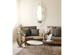 Lámpara de mesa pequeña Orchidea 38x20x57 cm en hierro cortado a láser Diseño floral moderno Conexión E14 Made in Italy Blanco