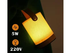 Lámpara de mesa táctil LED NETTLIFE, pantalla de tela de madera inalámbrica portátil con función de atenuación