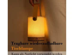 Lámpara de mesa táctil LED NETTLIFE, pantalla de tela de madera inalámbrica portátil con función de atenuación