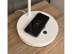 Lámpara de mesa VALAN estilo clásico y moderno - Alt. 35 cm - E27 60W - IP20 - 350º - base carga - cable 1,5 metros - on&off - acero y madera - blanco