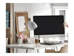 Lámpara de mesa VALAN estilo clásico y moderno - Alt. 35 cm - E27 60W - IP20 - 350º - base carga - cable 1,5 metros - on&off - acero y madera - blanco