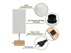 Lámpara de mesa vintage NETTLIFE con control táctil y USB regulable E27, con función de carga USB y tipo C, sin bombilla.