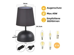 Lámpara de mesita de noche NETTLIFE, juego de 2, cable negro, tela pequeña, diseño moderno