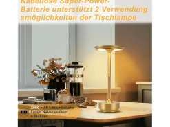 Lámpara de noche inalámbrica Nettlife con pilas - Lámpara de mesa LED táctil regulable (paquete de 2) con batería recargable por USB