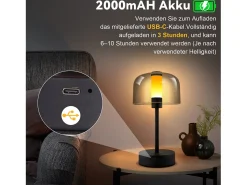 Lámpara de noche LED NETTLIFE regulable a batería - Lámpara de mesa inalámbrica recargable por USB-C (1800-6500 K) negra con función de memoria