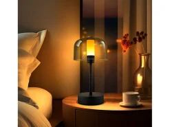 Lámpara de noche LED NETTLIFE regulable a batería - Lámpara de mesa inalámbrica recargable por USB-C (1800-6500 K) negra con función de memoria