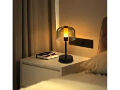Lámpara de noche LED NETTLIFE regulable a batería - Lámpara de mesa inalámbrica recargable por USB-C (1800-6500 K) negra con función de memoria