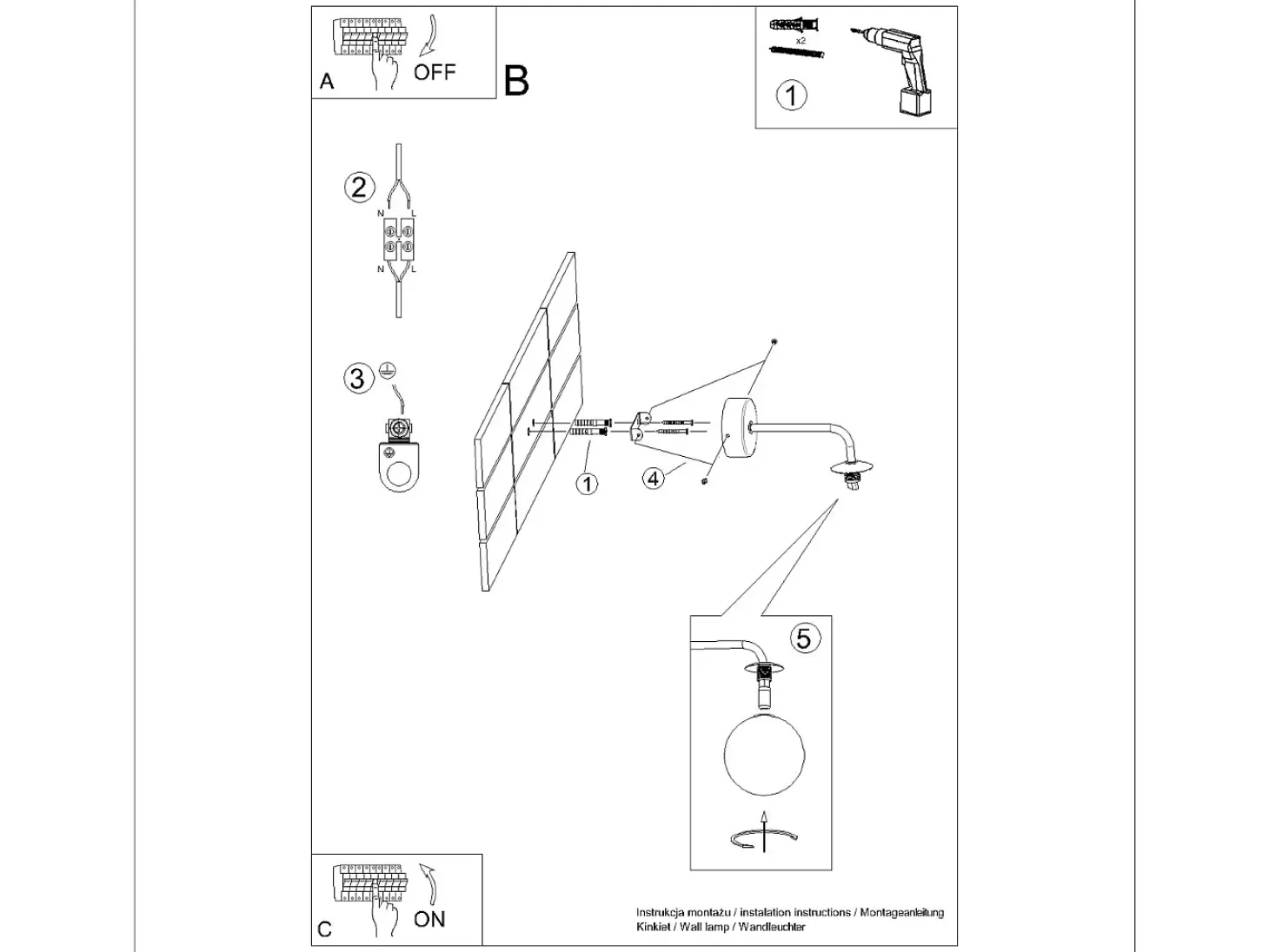 Lámpara De Pared Astral Minimalista De Acero/Vidrio - 1 Fuentes Luminosas - L.10 X A.21 Cm - Negro/Blanco