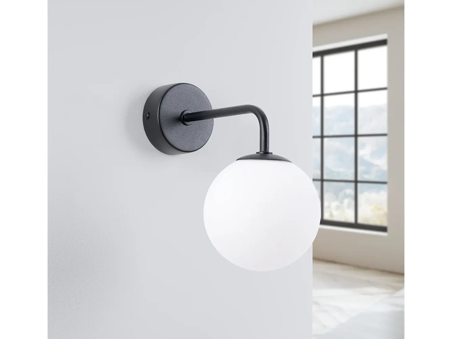 Lámpara De Pared Astral Minimalista De Acero/Vidrio - 1 Fuentes Luminosas - L.10 X A.21 Cm - Negro/Blanco