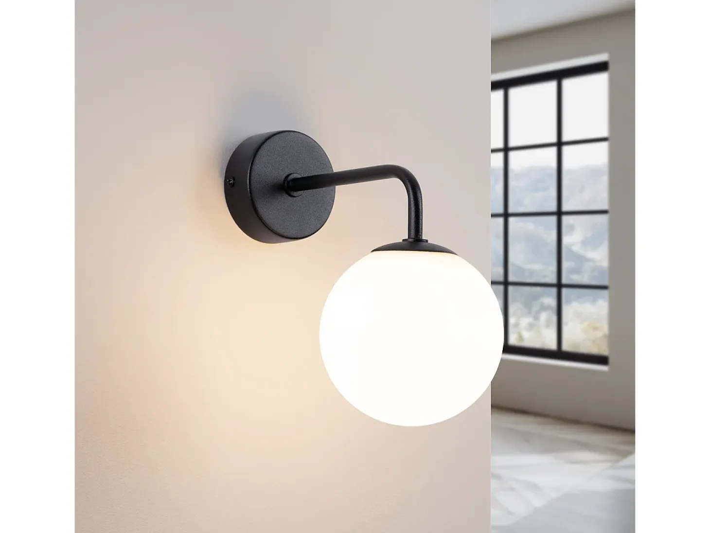 Lámpara De Pared Astral Minimalista De Acero/Vidrio - 1 Fuentes Luminosas - L.10 X A.21 Cm - Negro/Blanco