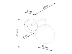 Lámpara de pared Bealy minimalista de acero/vidrio - 1 fuentes luminosas 3000K - L.10 x A.21 cm - negro/blanco