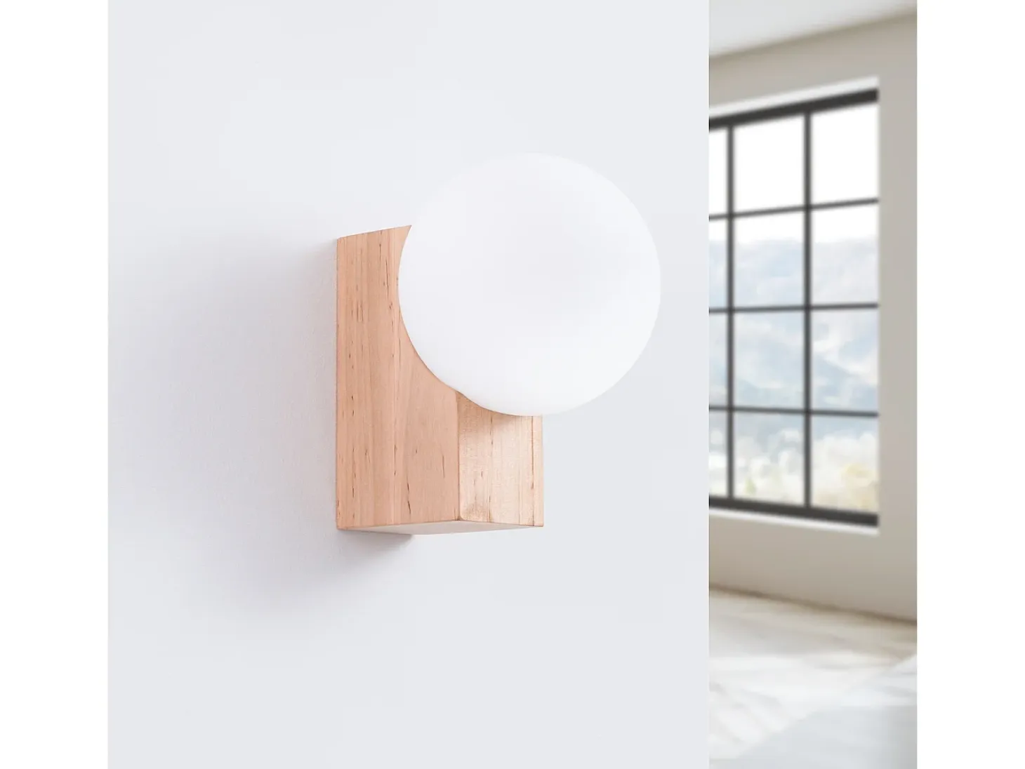 Lámpara De Pared Bulbo Moderno De Madera/Vidrio - 1 Fuentes Luminosas - L.12 X A.17 Cm - Madera Natural/Blanco