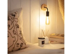 Lámpara de Pared de Madera y Metal Jedali Negro
