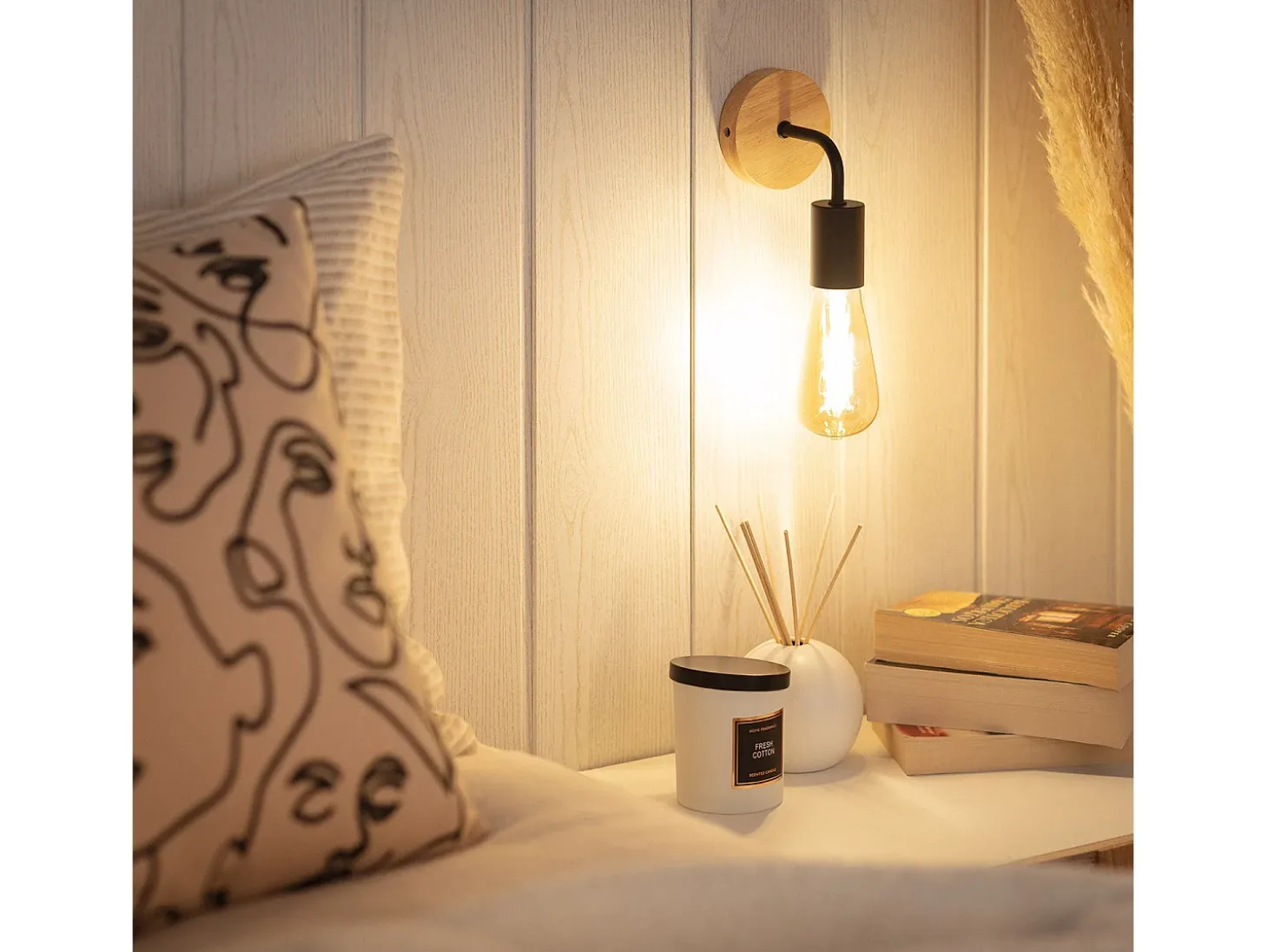 Lámpara de Pared de Madera y Metal Jedali Negro