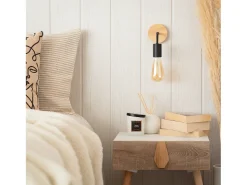 Lámpara de Pared de Madera y Metal Jedali Negro