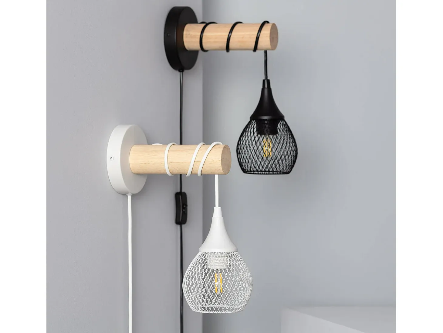 Lámpara de Pared de Madera y Metal Monah Blanco