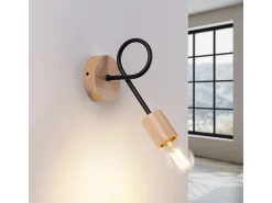 Lámpara De Pared Ember Minimalista De Acero/Madera - 1 Fuentes Luminosas - L.10 X A.24 Cm - Negro/Madera Natural