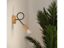 Lámpara De Pared Ember Minimalista De Acero/Madera - 1 Fuentes Luminosas - L.10 X A.24 Cm - Negro/Madera Natural
