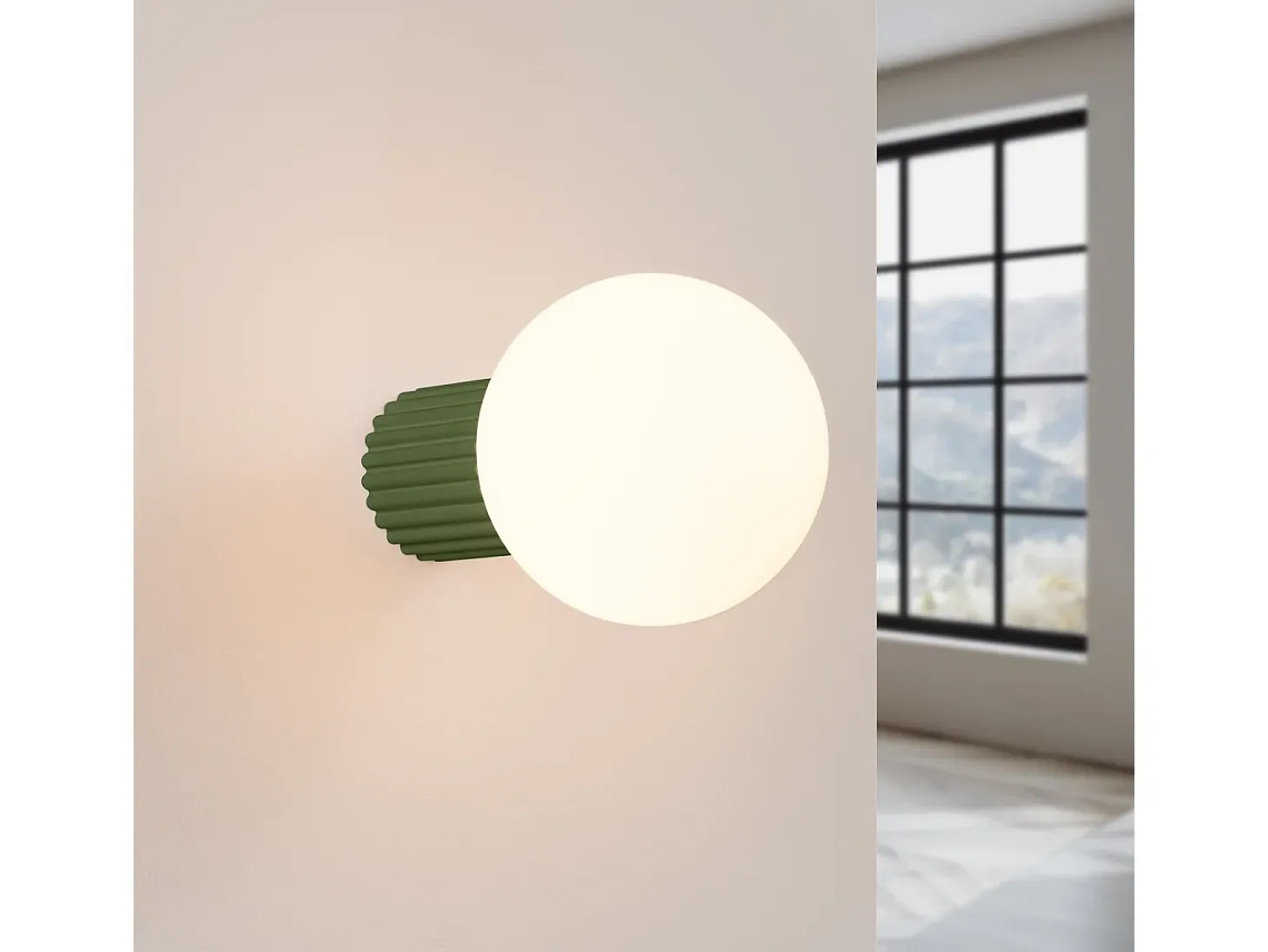 Lámpara De Pared Halo Moderno De Aluminio/Vidrio - 1 Fuentes Luminosas - L.12 X A.12 Cm - Verde Oliva