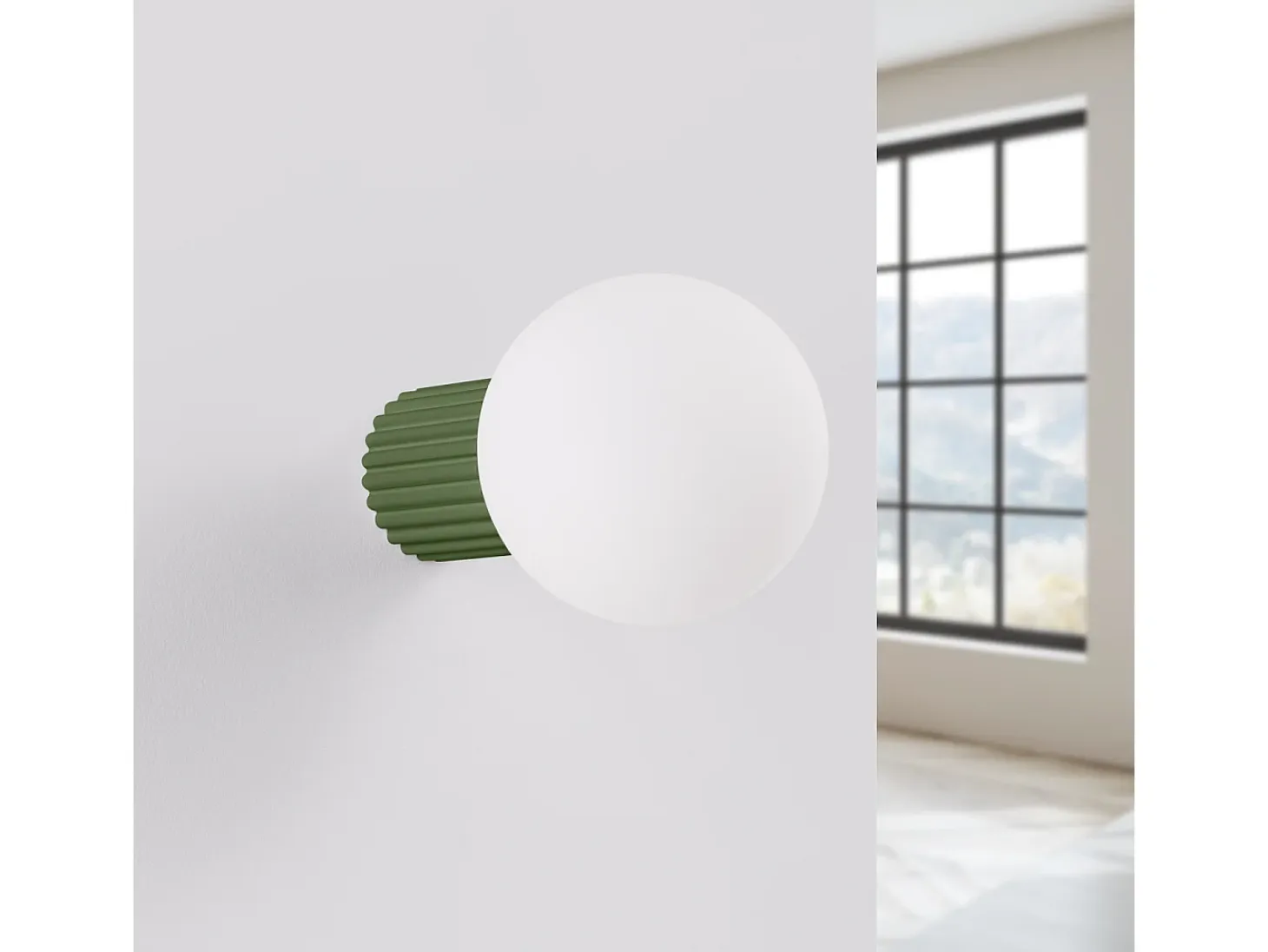 Lámpara De Pared Halo Moderno De Aluminio/Vidrio - 1 Fuentes Luminosas - L.12 X A.12 Cm - Verde Oliva