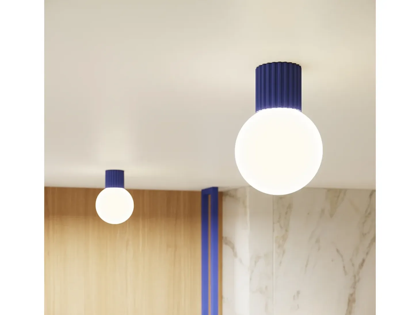 Lámpara De Pared Halo Moderno De Aluminio/Vidrio - 1 Fuentes Luminosas - L.12 X A.12 Cm - Ultramarino