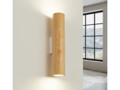Lámpara de pared Lino moderno de madera/acero - 2 fuentes luminosas - L.6 x A.30 cm - madera natural/blanco