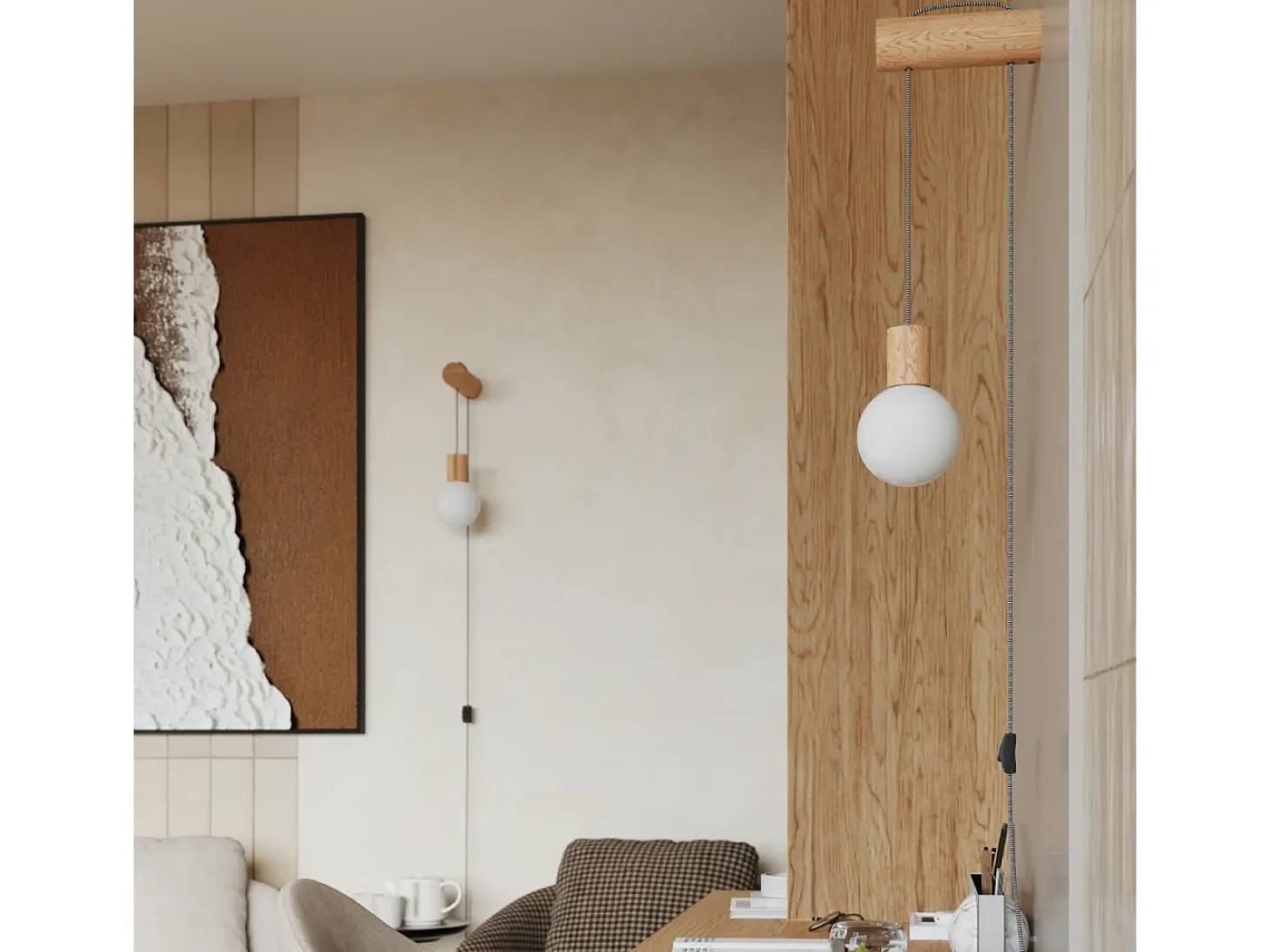 Lámpara De Pared Nimbi Desván De Madera/Vidrio - 1 Fuentes Luminosas - L.6 X A.67 Cm - Madera Natural/Blanco/Negro