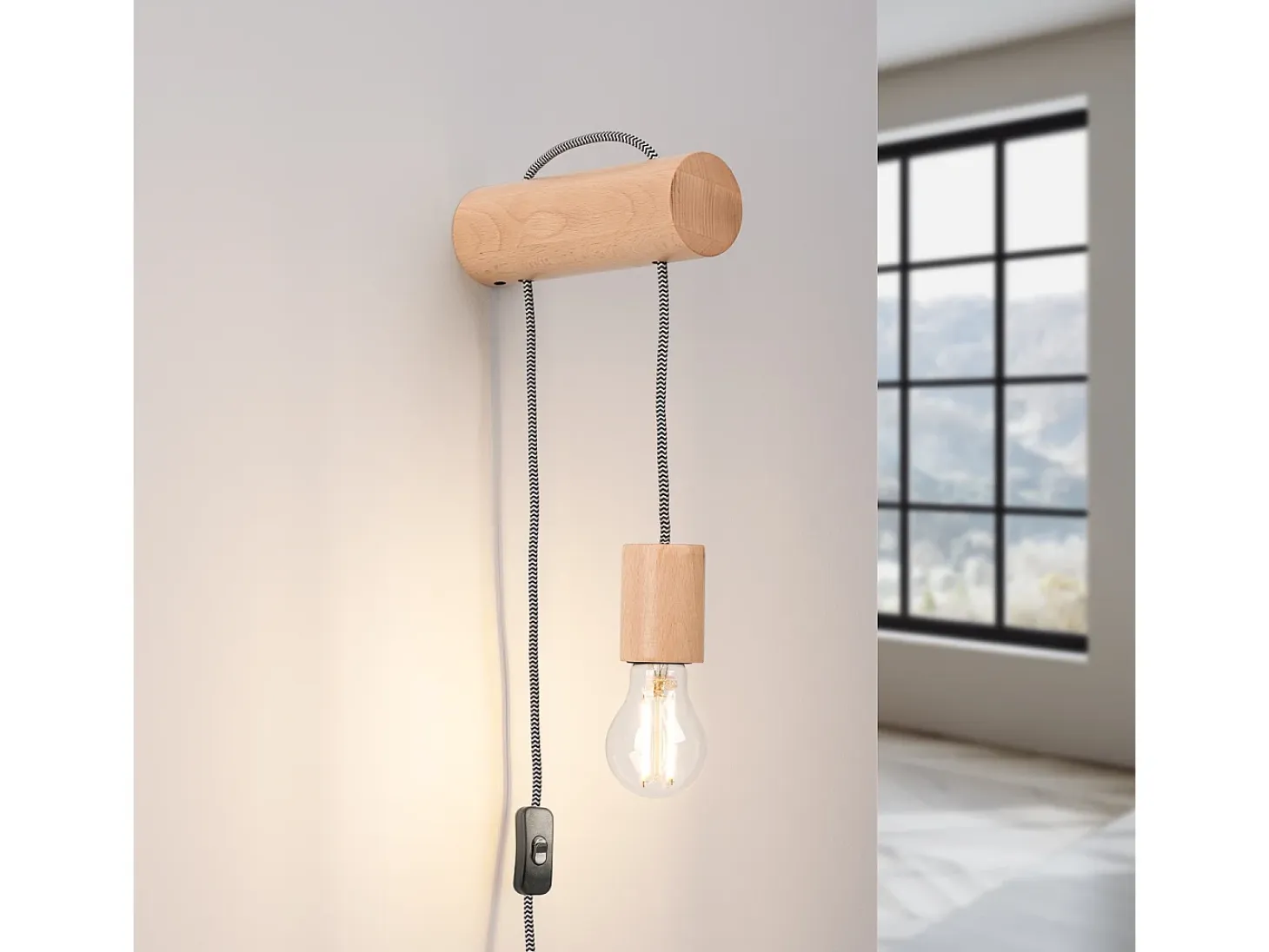 Lámpara De Pared Nimbi Desván De Madera - 1 Fuentes Luminosas - L.6 X A.55 Cm - Madera Natural/Blanco/Negro