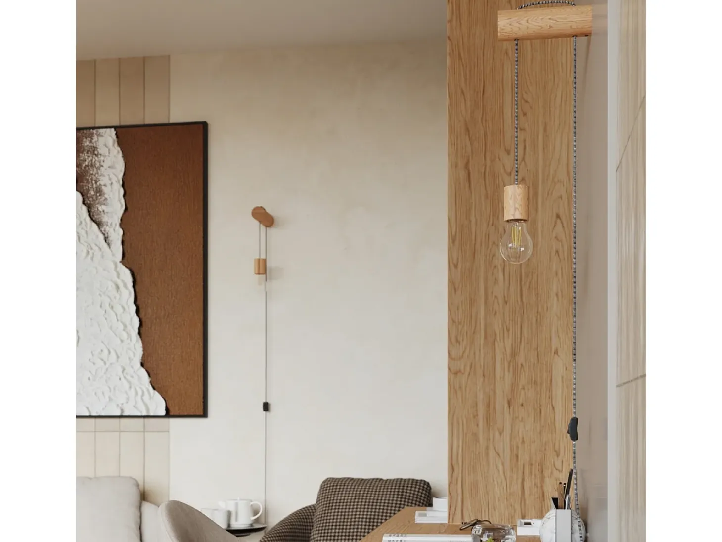 Lámpara De Pared Nimbi Desván De Madera - 1 Fuentes Luminosas - L.6 X A.55 Cm - Madera Natural/Blanco/Negro