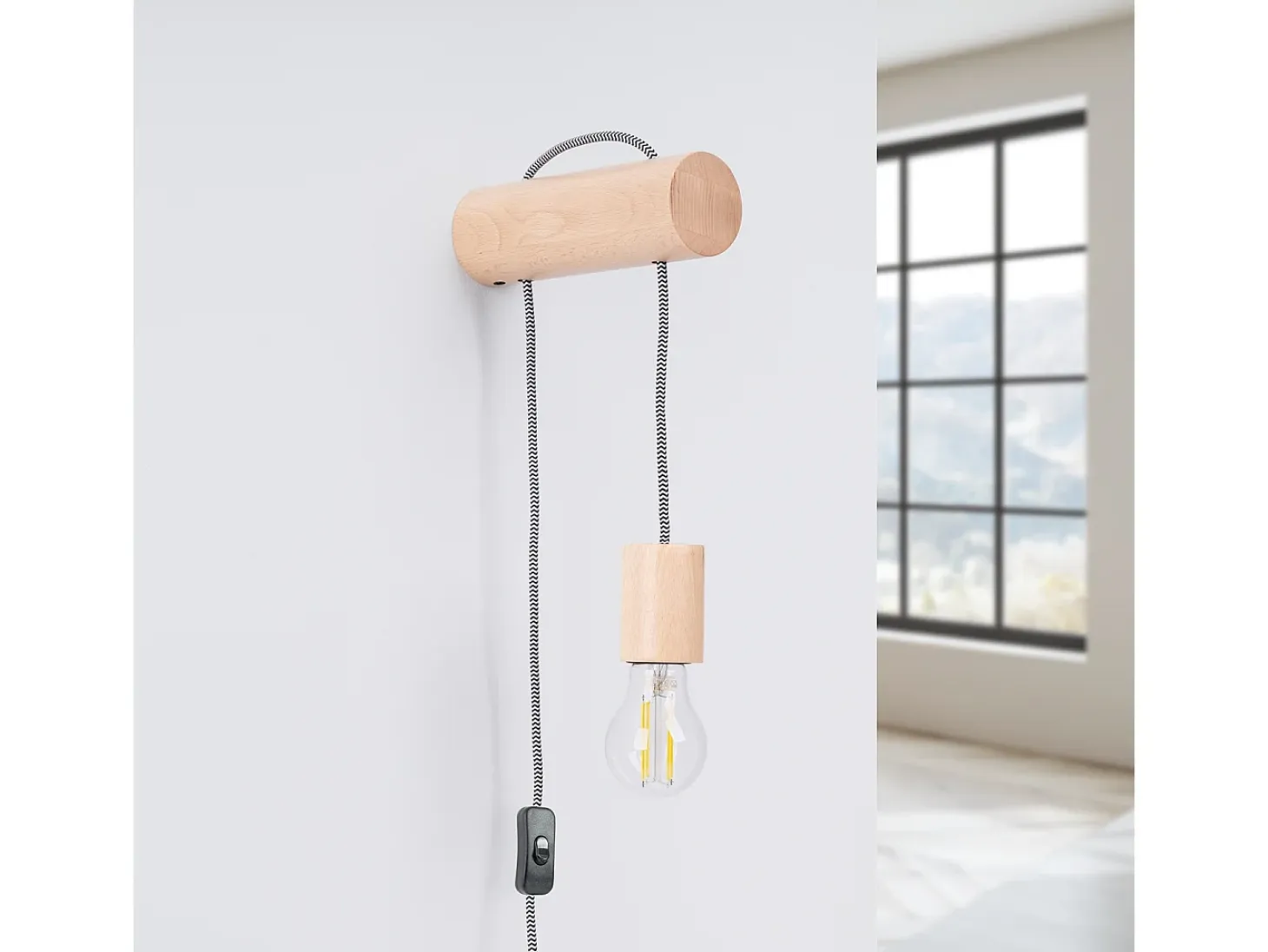 Lámpara De Pared Nimbi Desván De Madera - 1 Fuentes Luminosas - L.6 X A.55 Cm - Madera Natural/Blanco/Negro